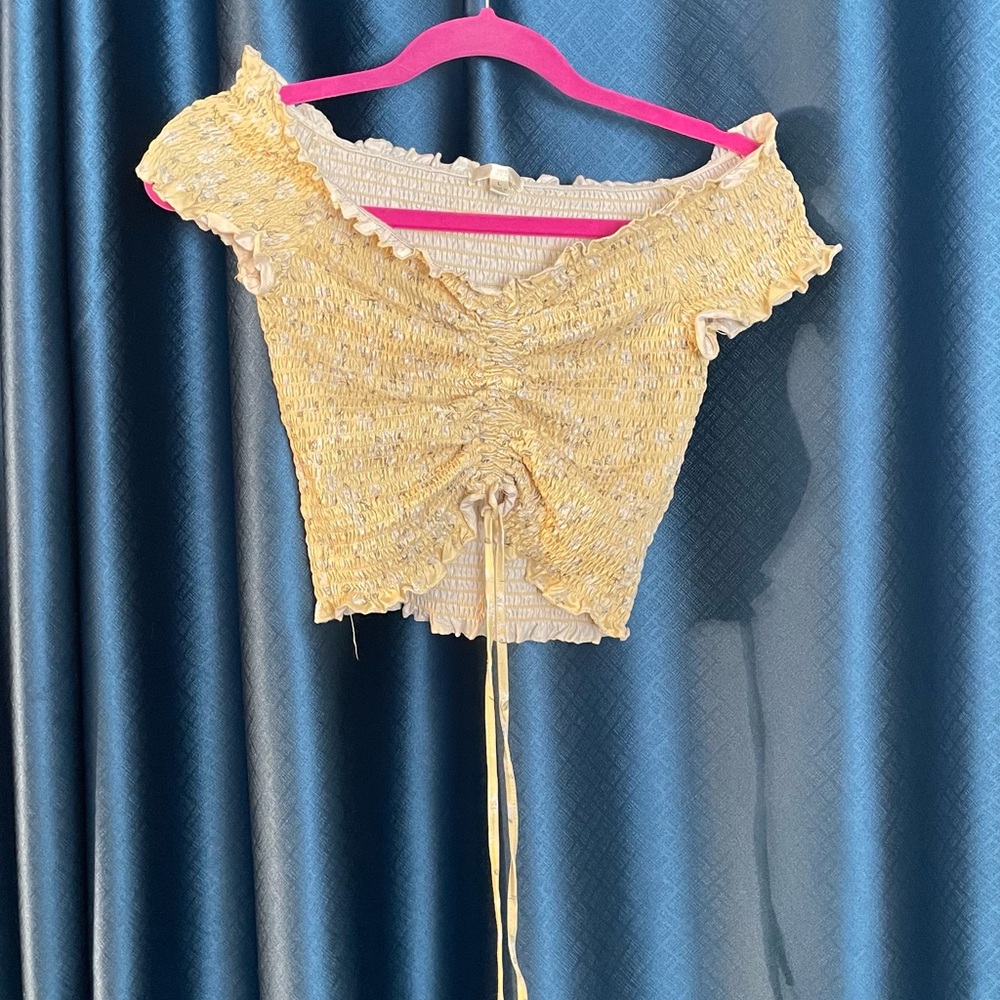 Yellow and White floral rouched Crop Top